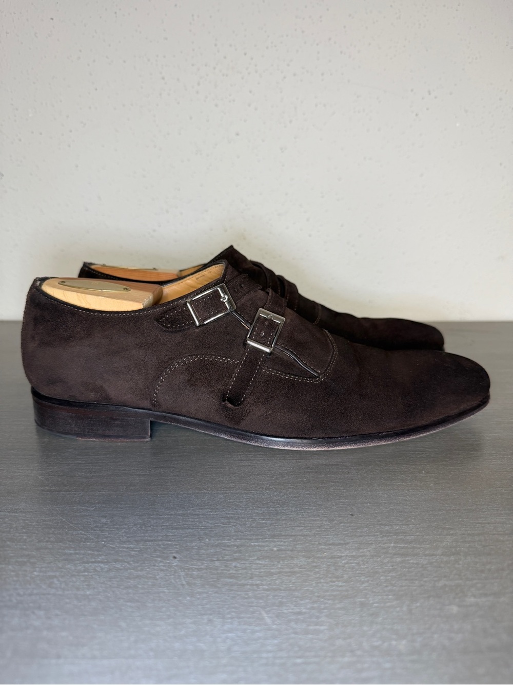 Paul Fredrick Brown Suede Double Monk Strap Shoes Men’s Size 8.5 Made In Italy - Picture 2 of 13